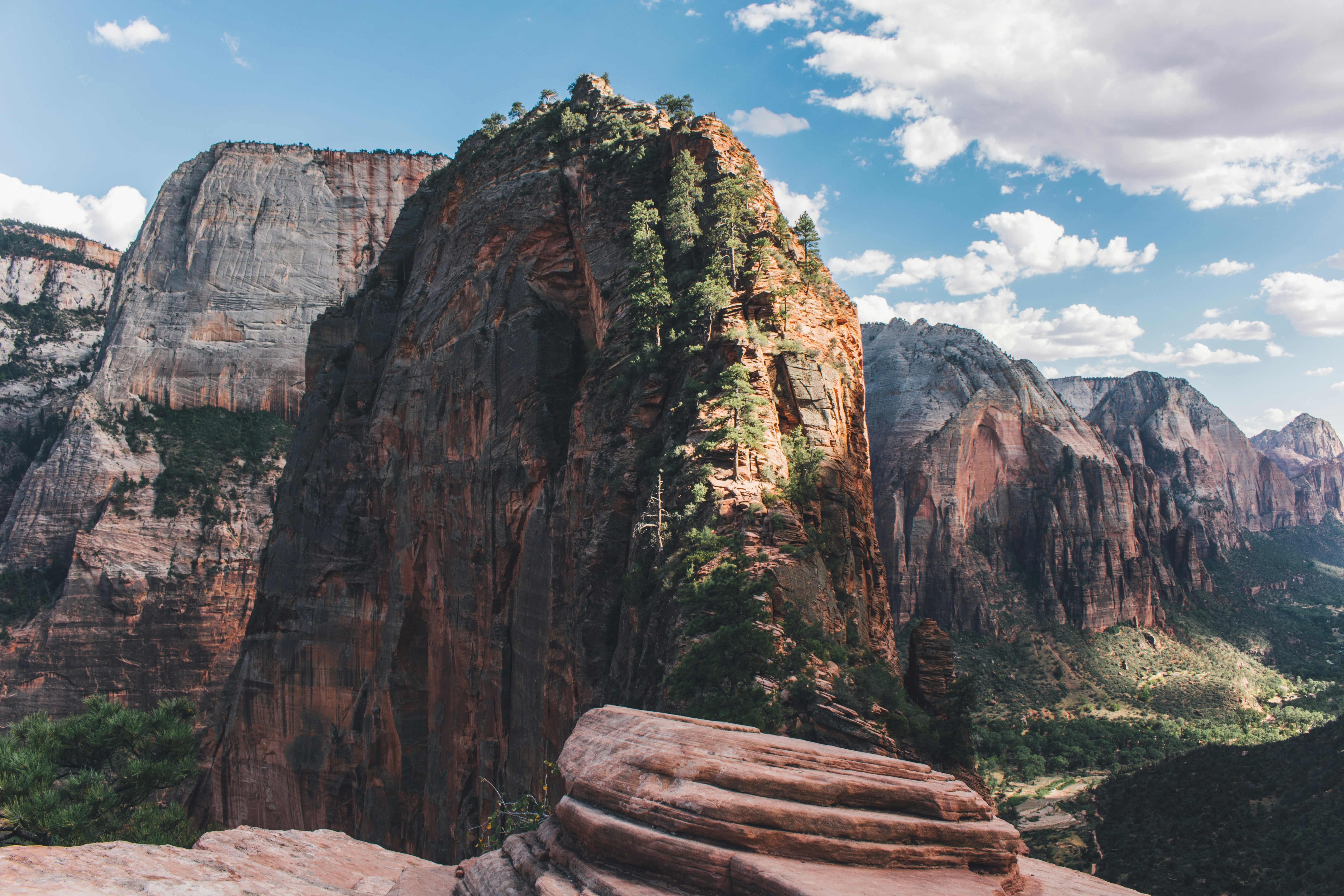 A view of a mountian from below.